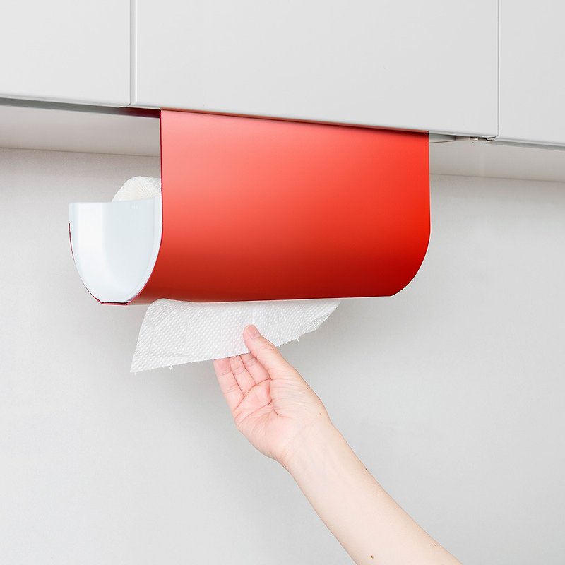 日本AUX 重复贴橱柜卷筒纸巾架 - 红 - 厨房用具 - 树脂 红色