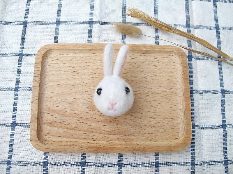 羊毛毡 球型 动物 白兔 兔子 胸针 扣针 别针 - 胸针 - 羊毛 白色