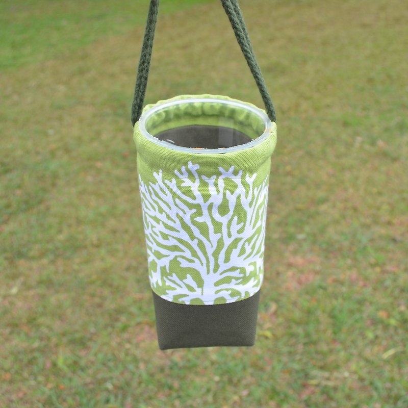 树珊瑚束口环保杯袋 饮料提袋 保温瓶提袋 手作 帆布 方便 - 随行杯提袋/水壶袋 - 棉．麻 绿色