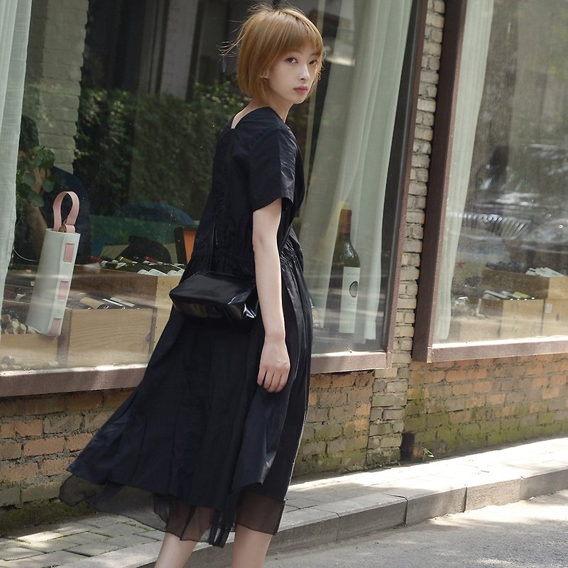 日系不规则拼接连衣裙-黑色|连衣裙|棉|独立品牌|Sora-154 - 洋装/连衣裙 - 棉．麻 黑色