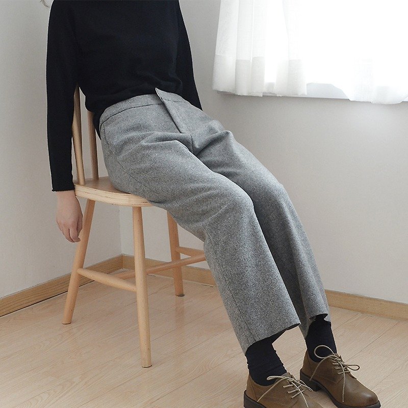 加厚羊毛呢九分直筒裤|裤子|羊毛呢|独立品牌|Sora-76 - 女装长裤 - 羊毛 灰色