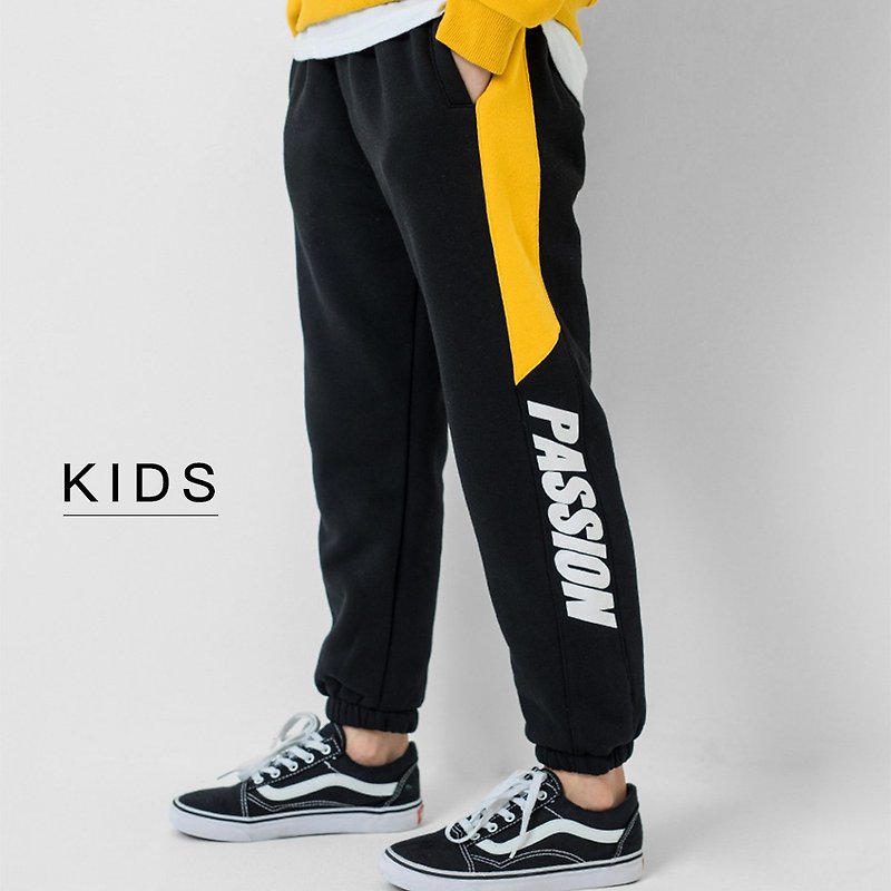 KIDS 拼色缩口运动裤 ::黑黄:: - 童装裤 - 棉．麻 黄色
