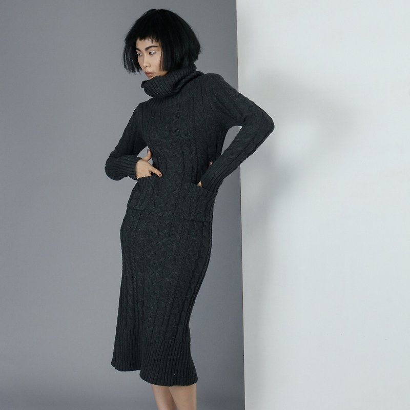 【现货】粗针毛衣连身裙 - 女装针织衫/毛衣 - 聚酯纤维 黑色