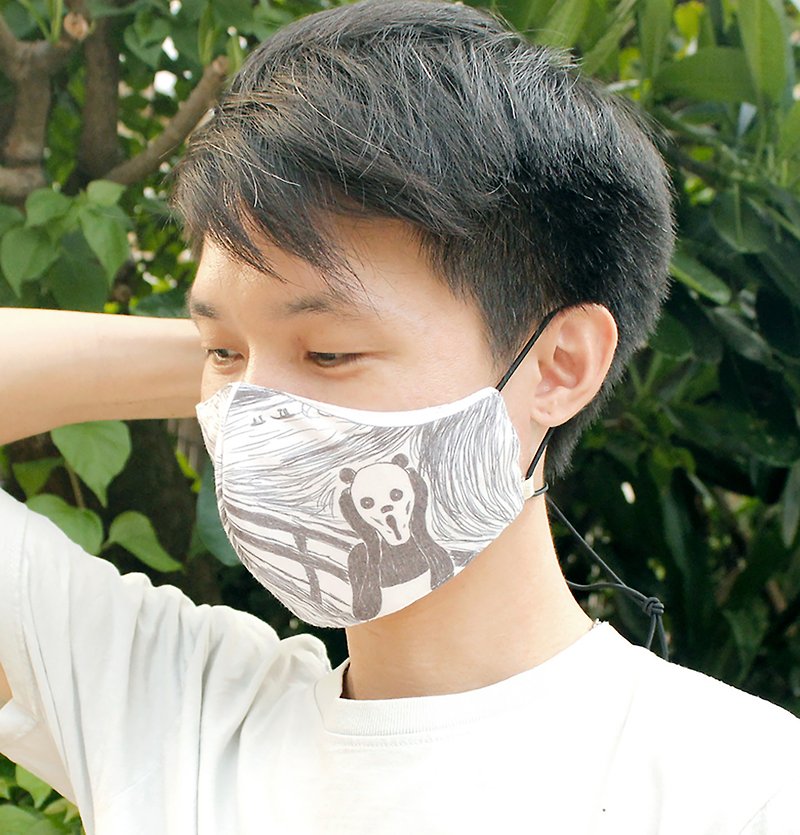 Mask 3D can wash design by Kai3 : Scream panda - 口罩 - 棉．麻 白色