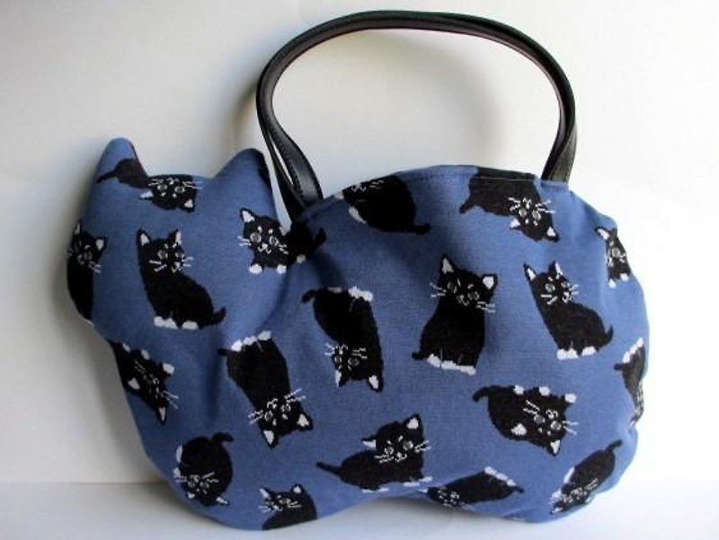 黒猫ネコバッグ　ブルー - 手提包/手提袋 - 棉．麻 蓝色
