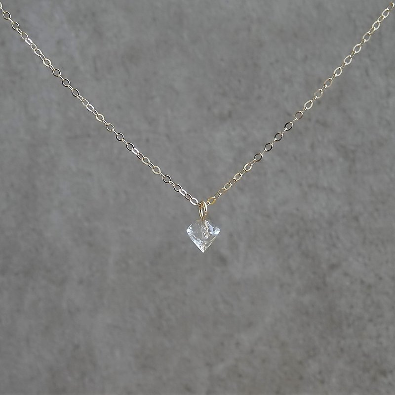天然白水晶 小钻石形切割 14K GF 包金 裸感项链 定制 - 项链 - 水晶 金色