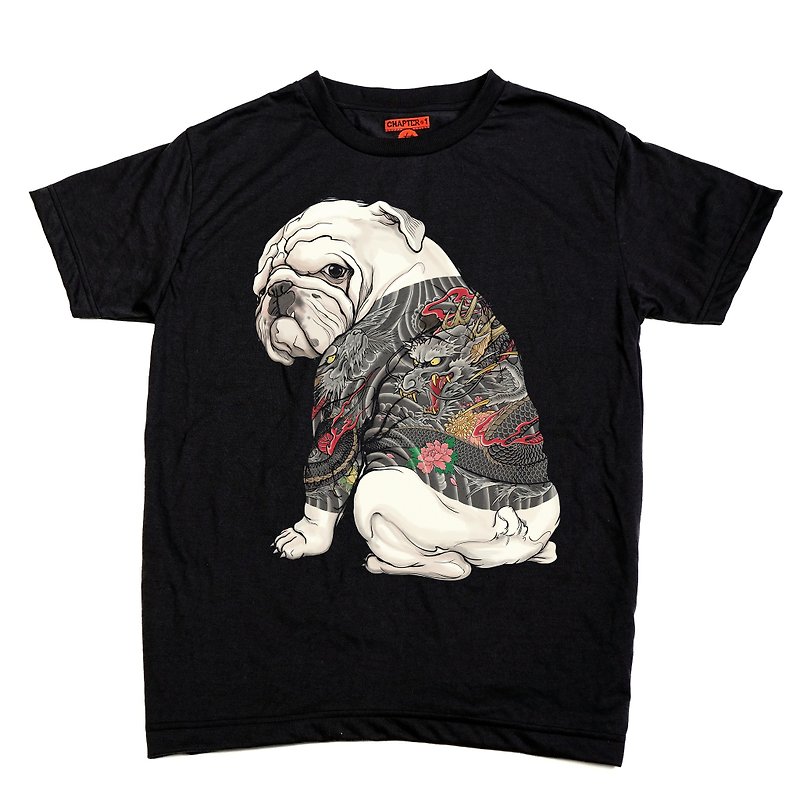 Bulldog Dragon Tattoo Chapter One T-shirt - 男装上衣/T 恤 - 棉．麻 黑色