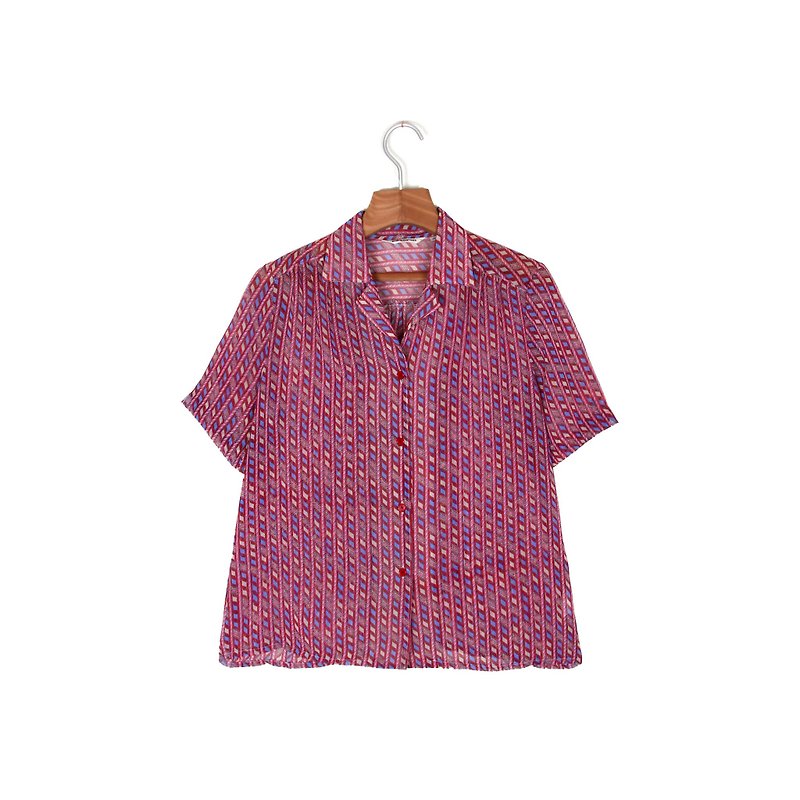 【蛋植物古着】梅果冰沙印花短袖衬衫 - 女装衬衫 - 聚酯纤维 紫色
