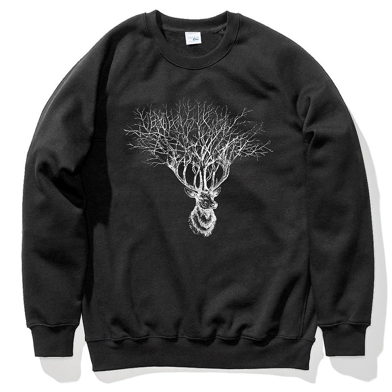 Deer Tree【现货】大学T 刷毛 黑色 鹿树麋鹿设计文青自创品牌动物 - 男装上衣/T 恤 - 棉．麻 黑色