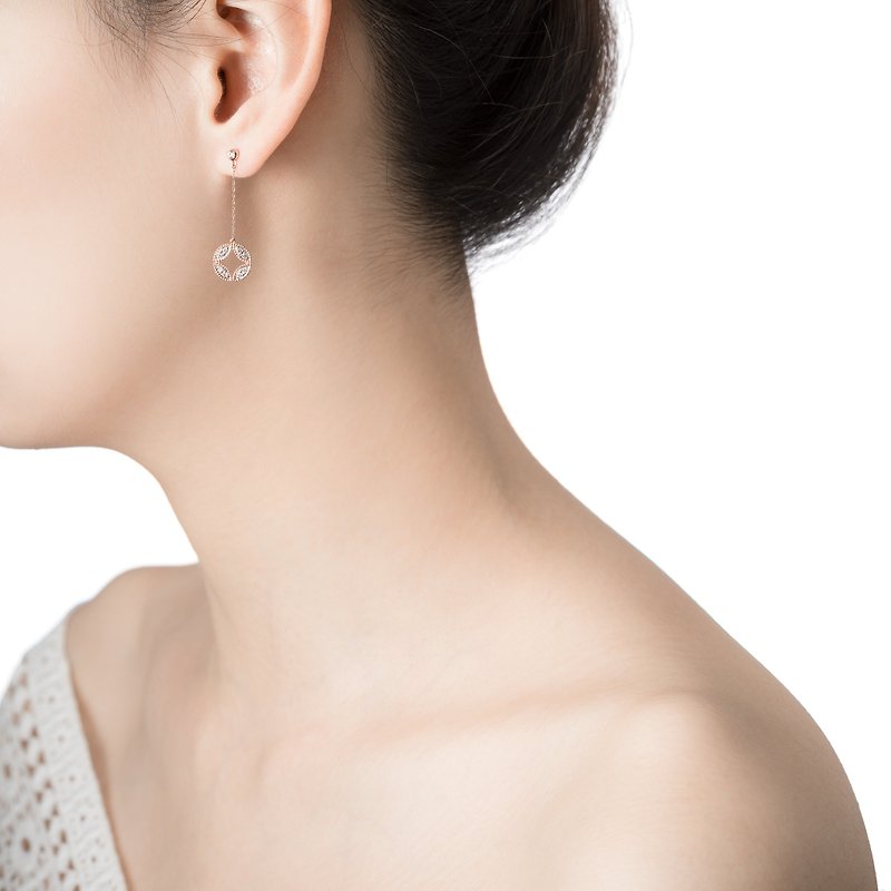 花冠玫瑰金钻石耳环 - 耳环/耳夹 - 宝石 红色