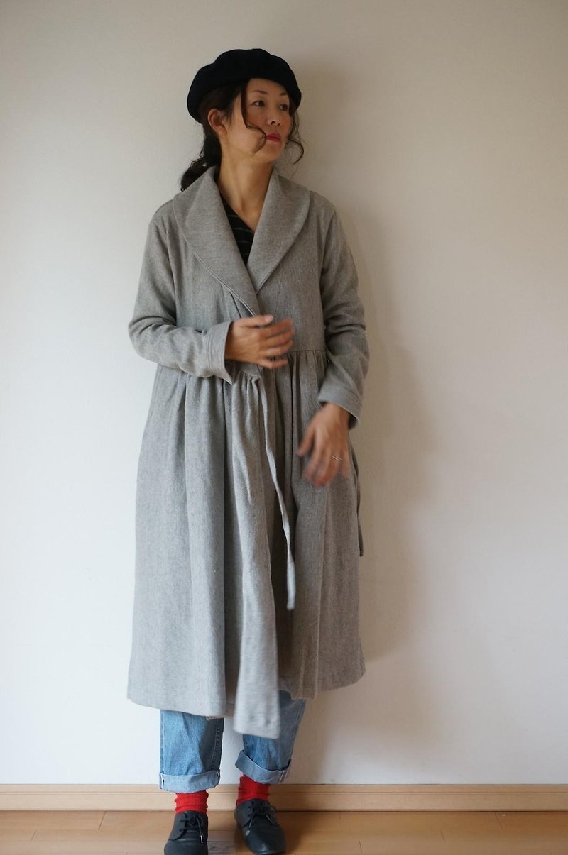 Wool cotton linen robe coat - 女装休闲/机能外套 - 棉．麻 