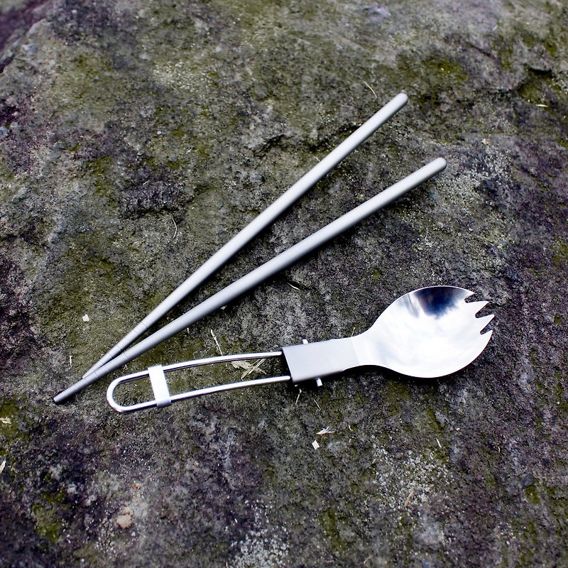 纯净无毒钛餐具 折叠匙叉筷组 - 筷子/筷架 - 其他金属 银色