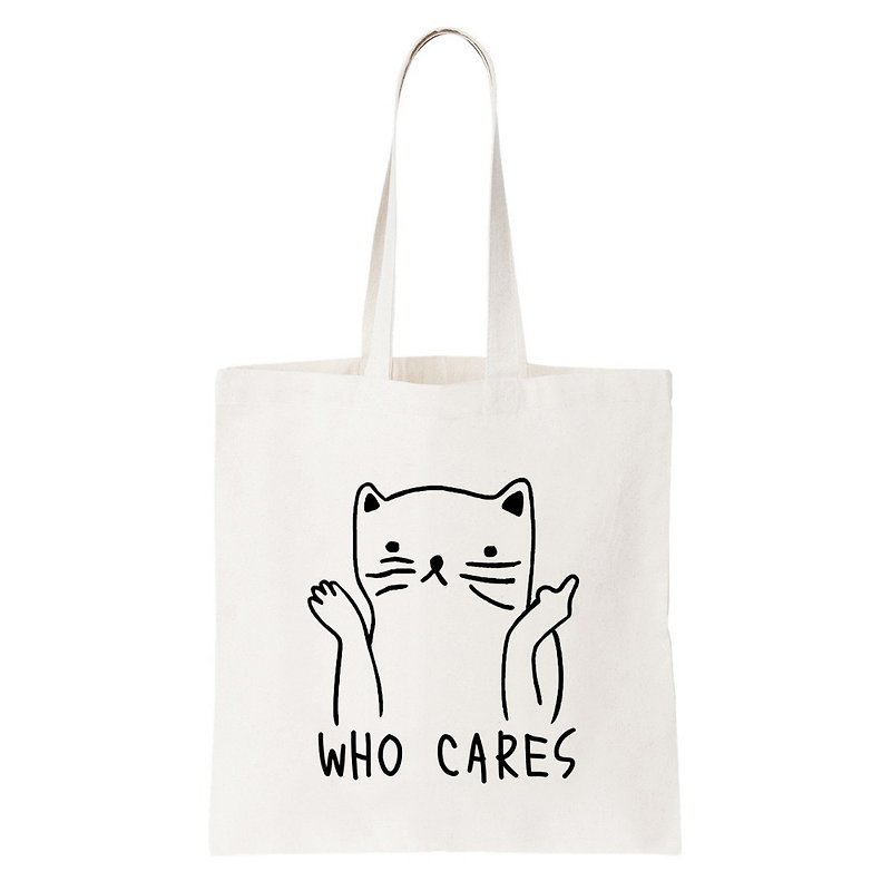 Who Cares Cat #2 帆布 文艺 环保 肩背 手提包 购物 袋 米白色 柴犬 狗 猫 毛小孩 动物 可爱 趣味 - 侧背包/斜挎包 - 其他材质 白色