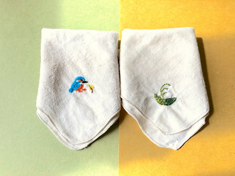 铃兰 植物刺绣手巾 - 手帕/方巾 - 绣线 绿色