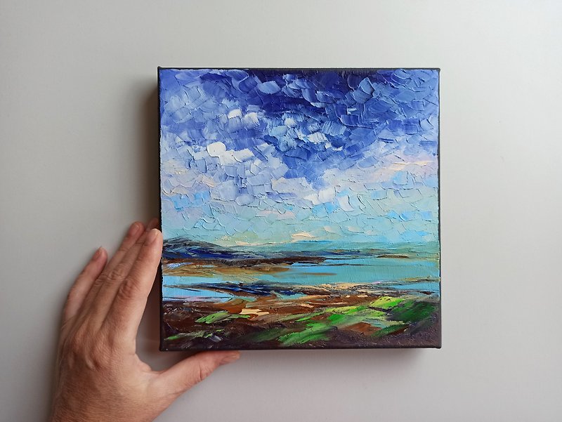 Abstract landscape original oil painting on canvas, one of a kind art - 墙贴/壁贴 - 棉．麻 蓝色