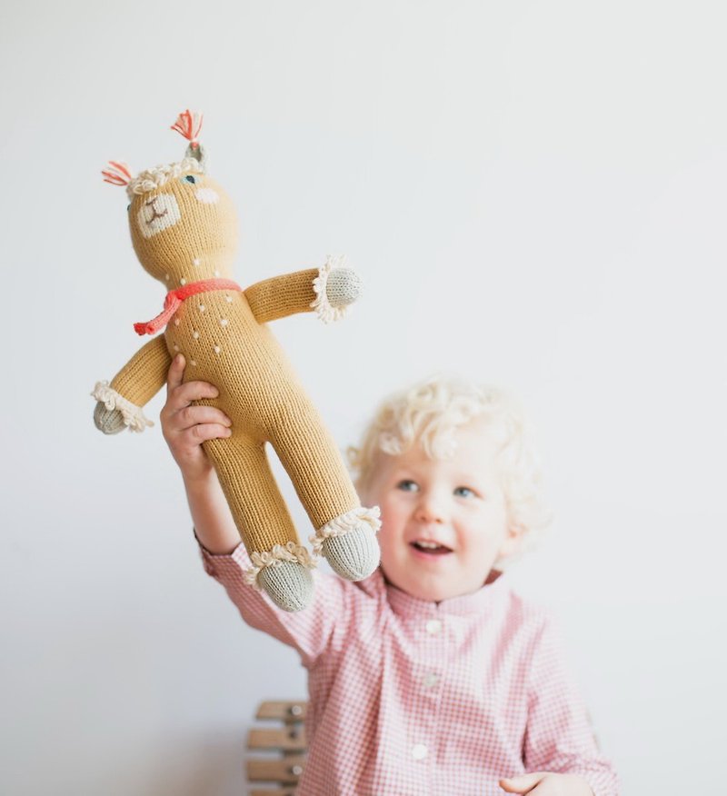 美国 Blabla Kids | 纯棉针织娃娃(大只)红围巾棕色麋鹿 1-04-041 - 玩具/玩偶 - 棉．麻 卡其色