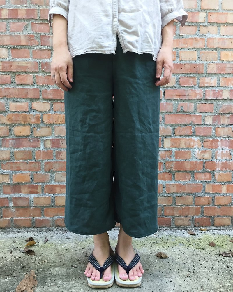 纯亚麻 十六岛海苔色简单八九分裤 严选20色亚麻布 - 女装长裤 - 棉．麻 绿色