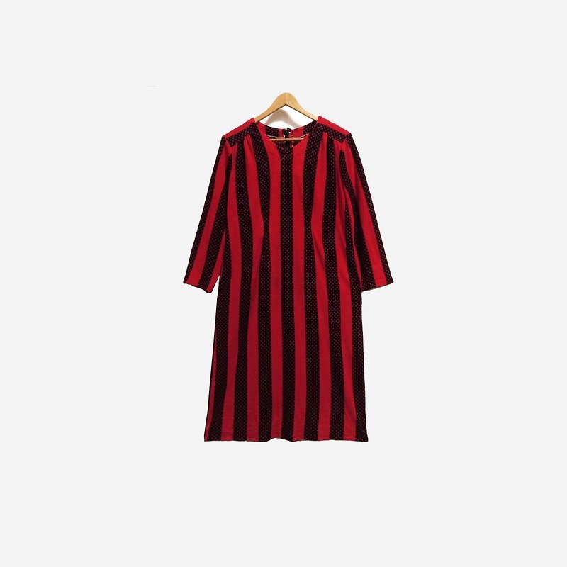 脱臼古着 / 黑红条纹点点洋装 no.400 vintage - 洋装/连衣裙 - 聚酯纤维 红色