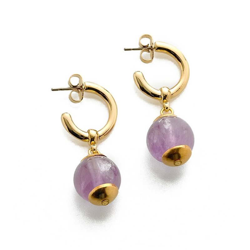 紫水晶耳环 - 耳环/耳夹 - 宝石 金色
