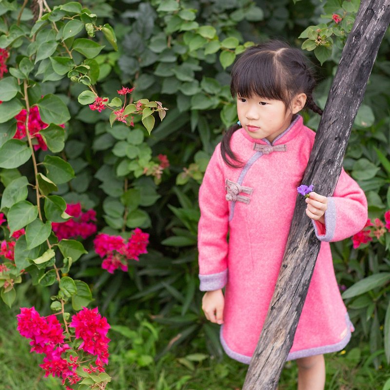 儿童旗袍 古风 冬季款 素面 典雅长袖 - 旗袍 - 棉．麻 