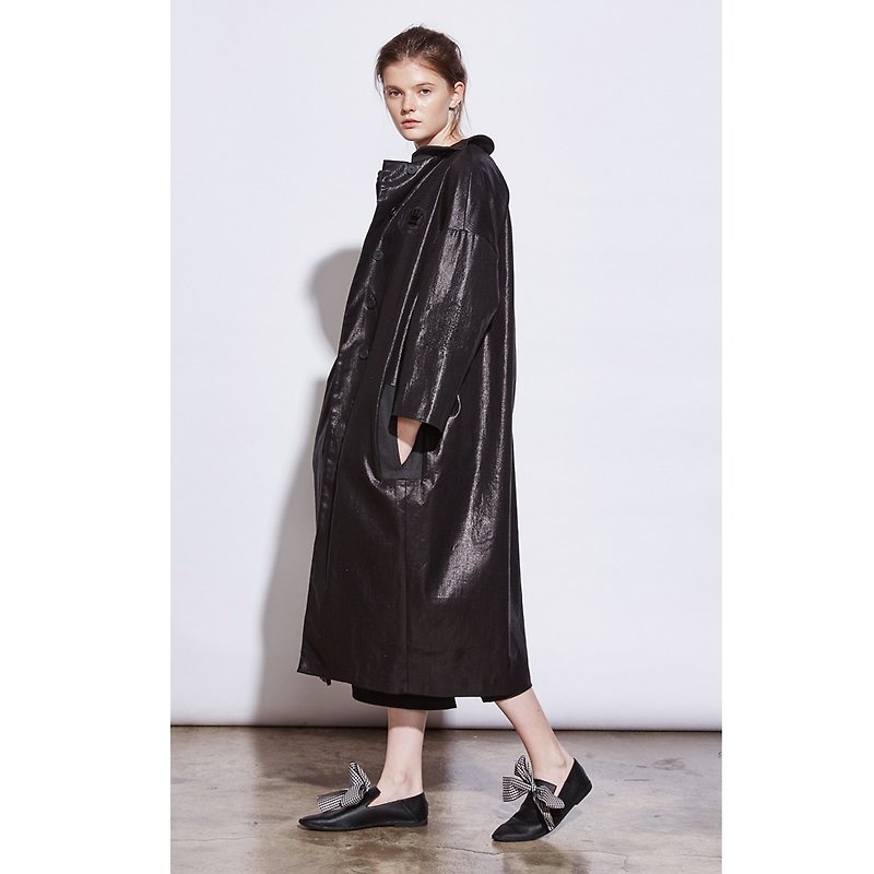 1602D0615 ( 西装领绣花长外套 ) - 女装休闲/机能外套 - 其他材质 黑色