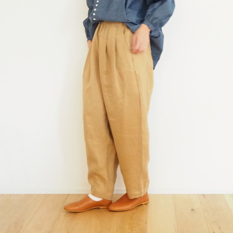 Heavy linen denim balloon pants - 女装长裤 - 棉．麻 蓝色