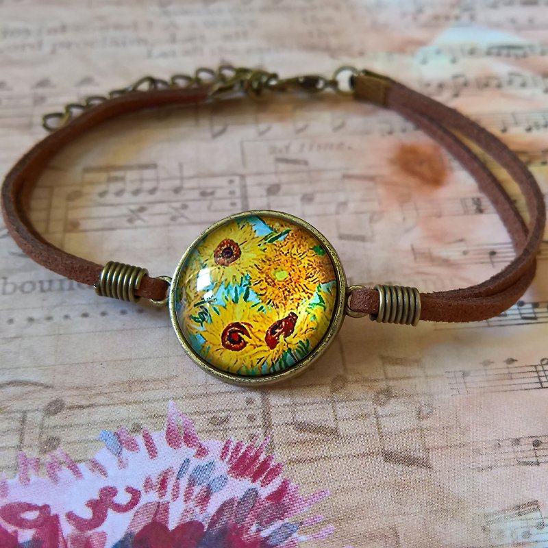 Van Gogh bracelet Sunflowers, Van Gogh Art Jewelry, Gift for her - 手链/手环 - 其他材质 