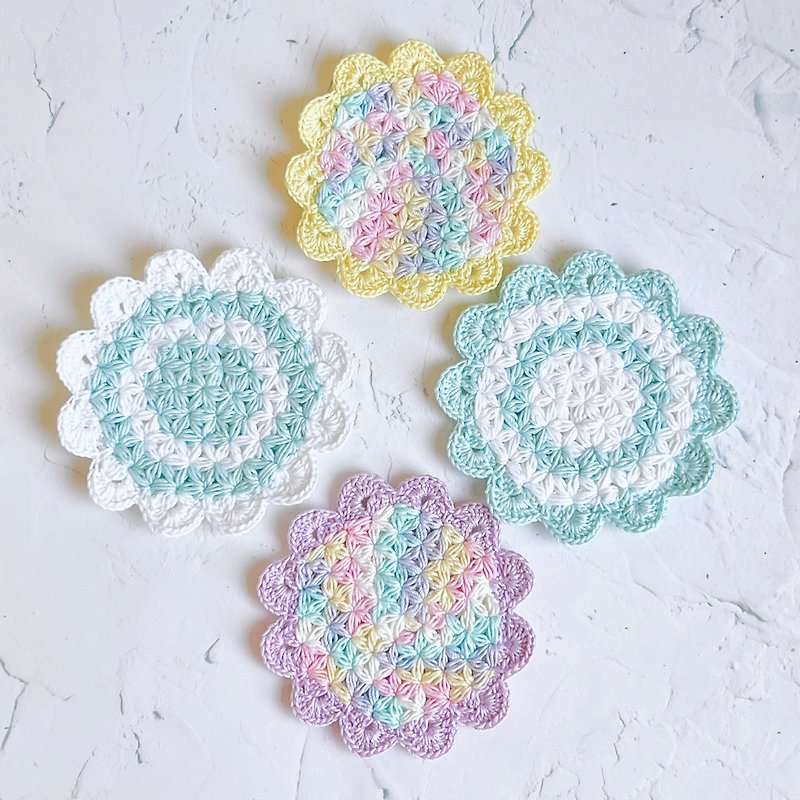 满天星杯垫 钩织 花花 4色 Crochet Flower Coaster 4 colorways - 杯垫 - 棉．麻 多色