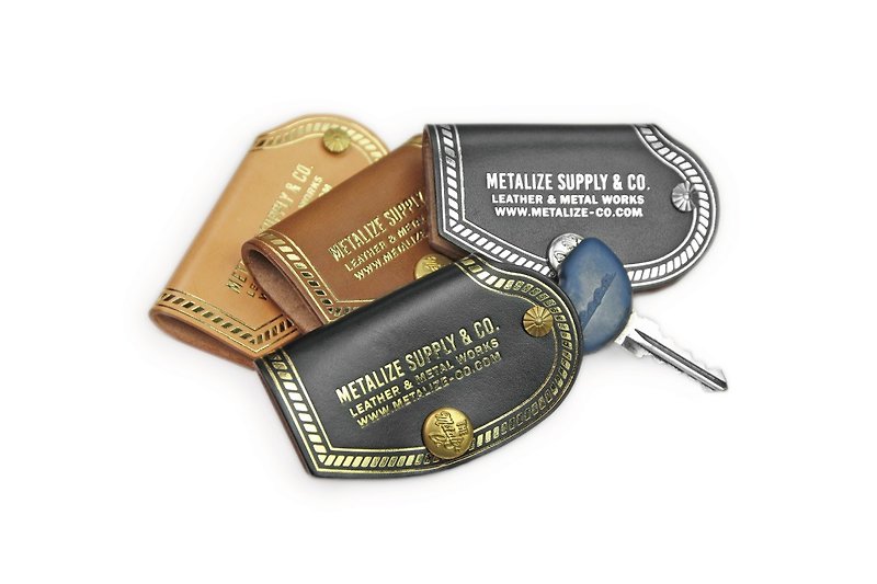 【METALIZE】复古车厂烫金钥匙包 - 钥匙链/钥匙包 - 真皮 