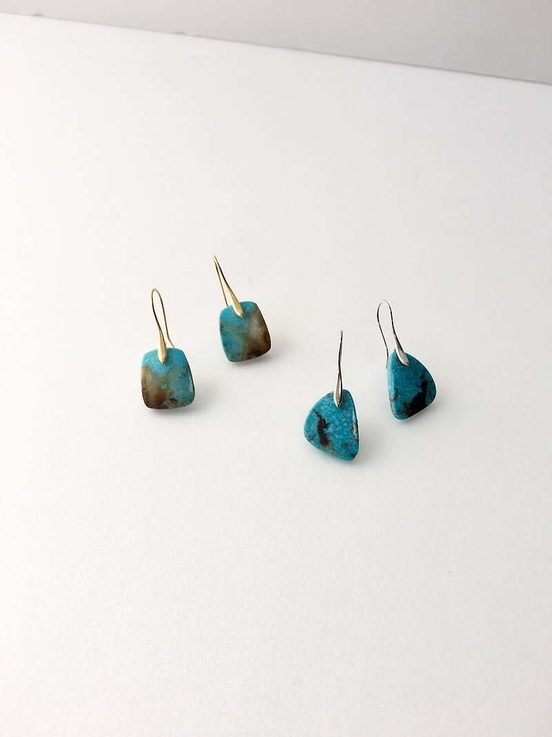 Tibetan Turquoise  SV925 hook-earring - 耳环/耳夹 - 半宝石 蓝色