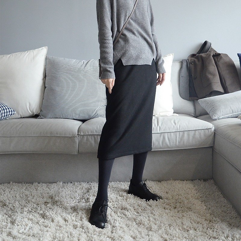 高腰包臀半身裙|裙子|羊毛+棉+氨纶|独立品牌|Sora-84 - 裙子 - 羊毛 黑色