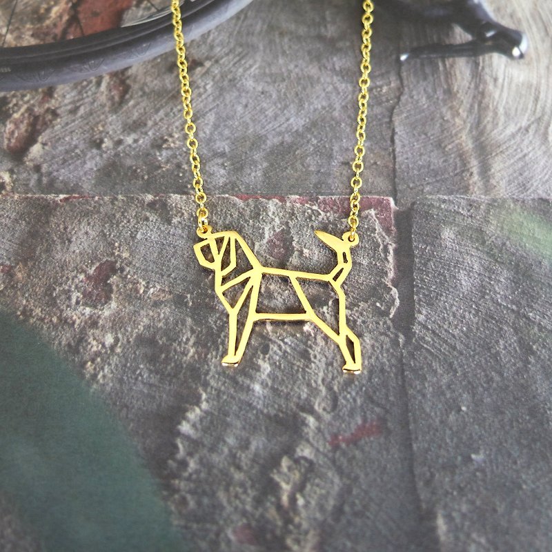Bloodhound Dog Necklace, Origami Jewelry, Pet gifts, Gold Plated Pendant - 项链 - 其他金属 金色
