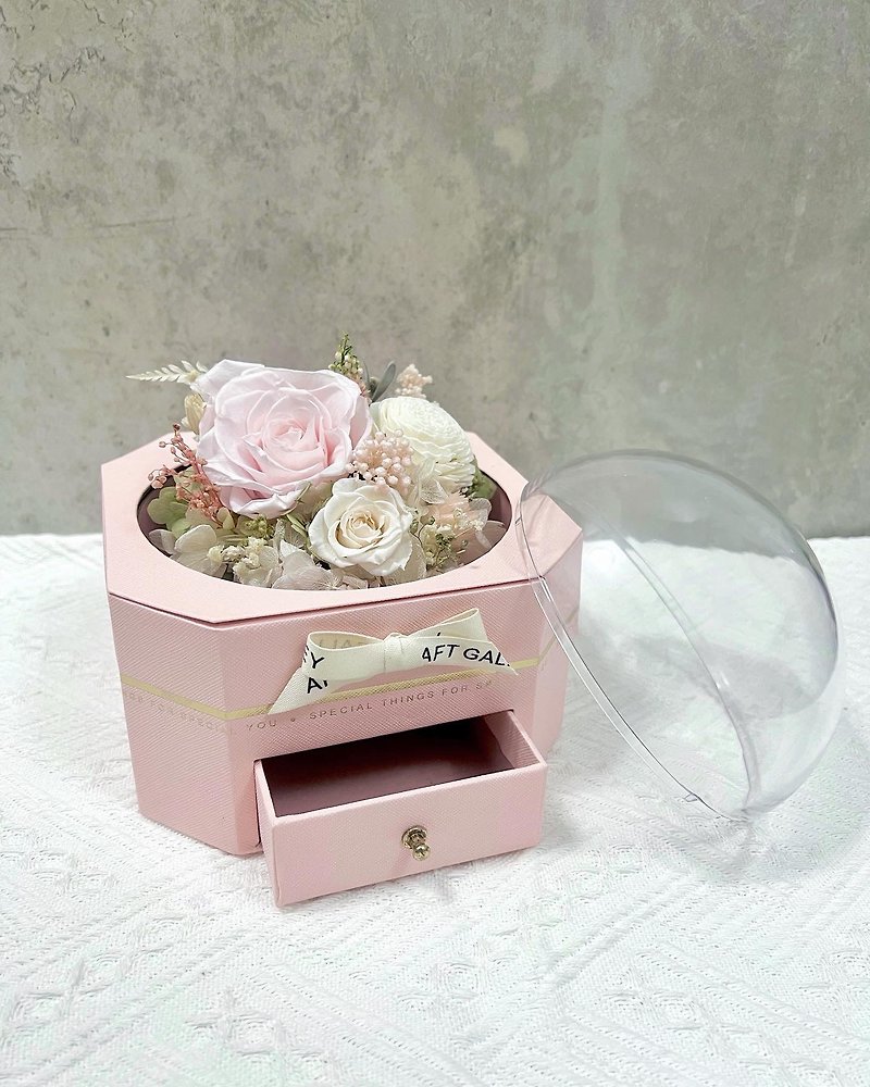 水晶球花礼盒 干燥花 不凋花 母亲节 生日 送礼 - 干燥花/捧花 - 植物．花 粉红色