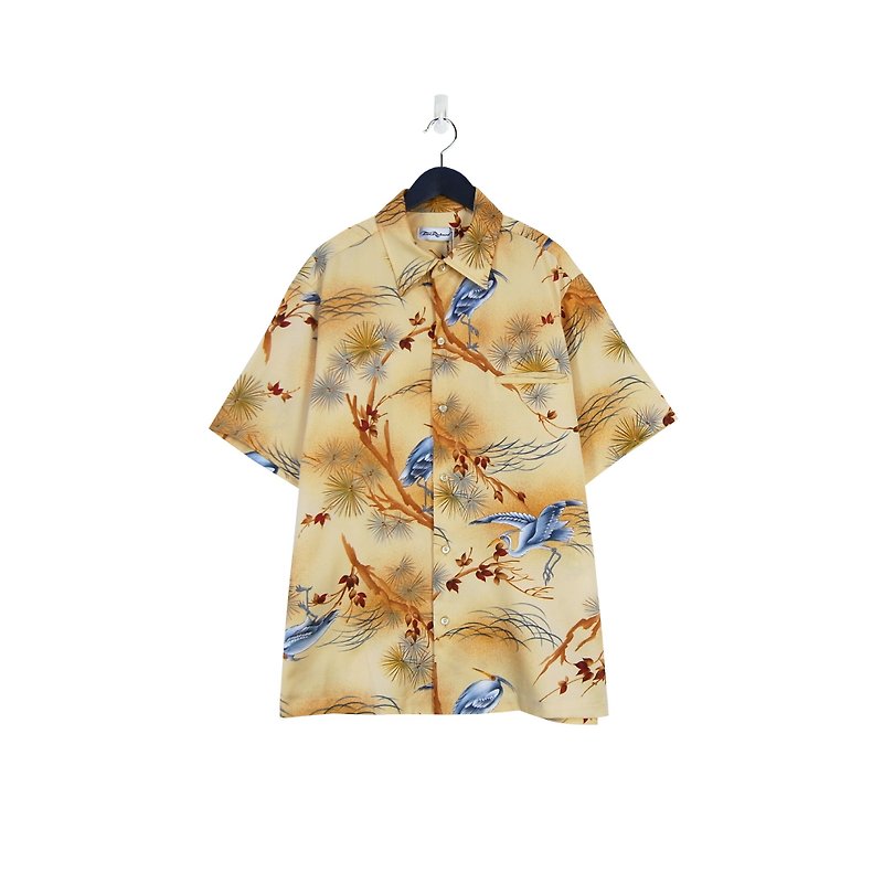 A·PRANK :DOLLY :: 复古着VINTAGE土黄色鹤和柄花衬衫(T806116) - 男装衬衫 - 棉．麻 咖啡色