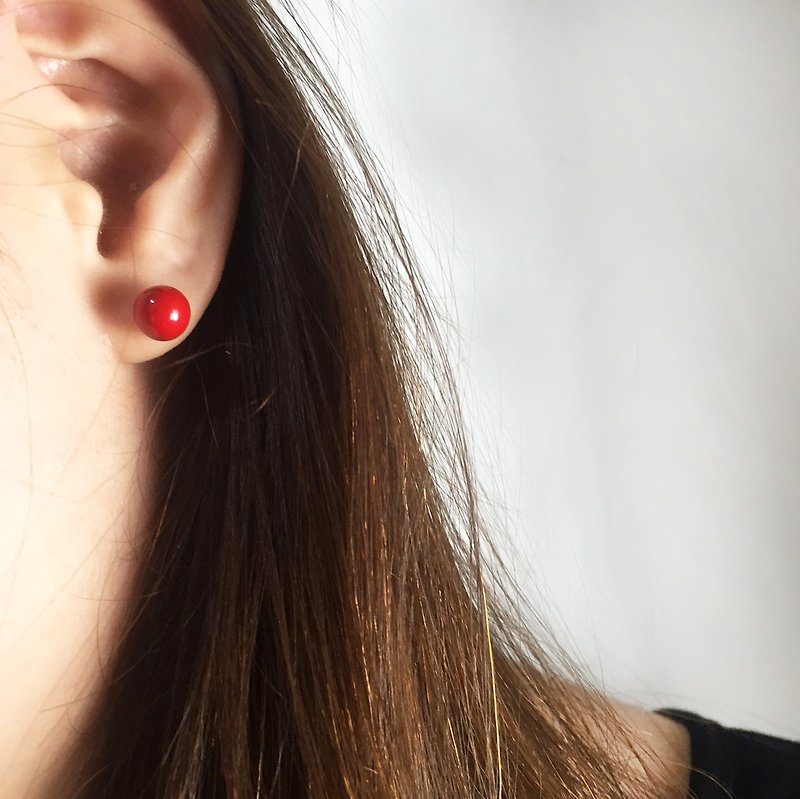 △ 925纯银耳环，南洋，红豆生南国 - 耳环/耳夹 - 宝石 红色