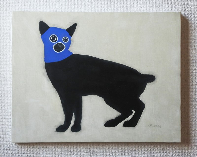 【IROSOCA】目出し帽のネコ(青)　キャンバス絵画　F6サイズ原画 - 海报/装饰画/版画 - 其他材质 黑色