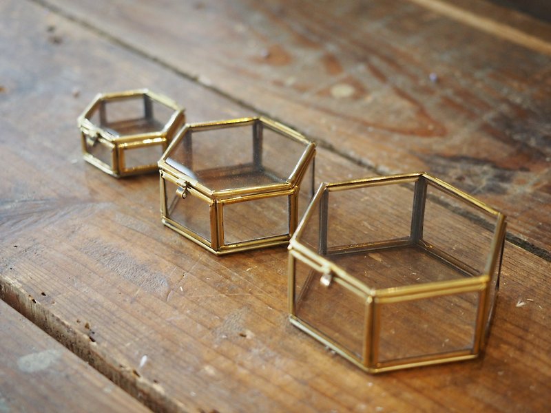手工黄铜六角玻璃盒单个（Size : S） - 摆饰 - 其他金属 金色