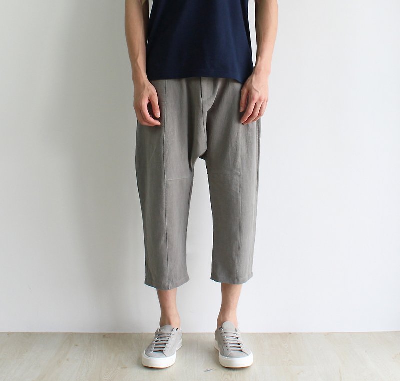 立裁分割亚麻裤 - 男士长裤 - 棉．麻 灰色