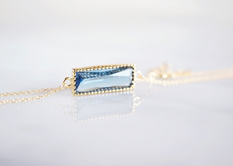 【14KGF】Necklace,Rectangle Glass-Montana- - 项链 - 玻璃 蓝色