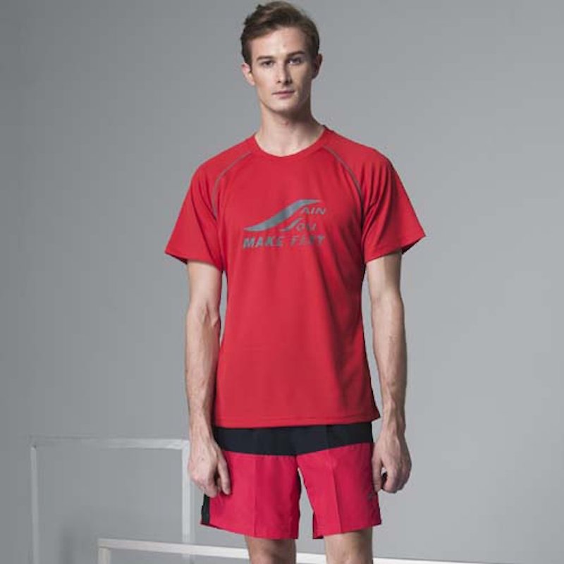 MIT 吸湿排汗圆领衫 - 男装运动衣 - 聚酯纤维 红色