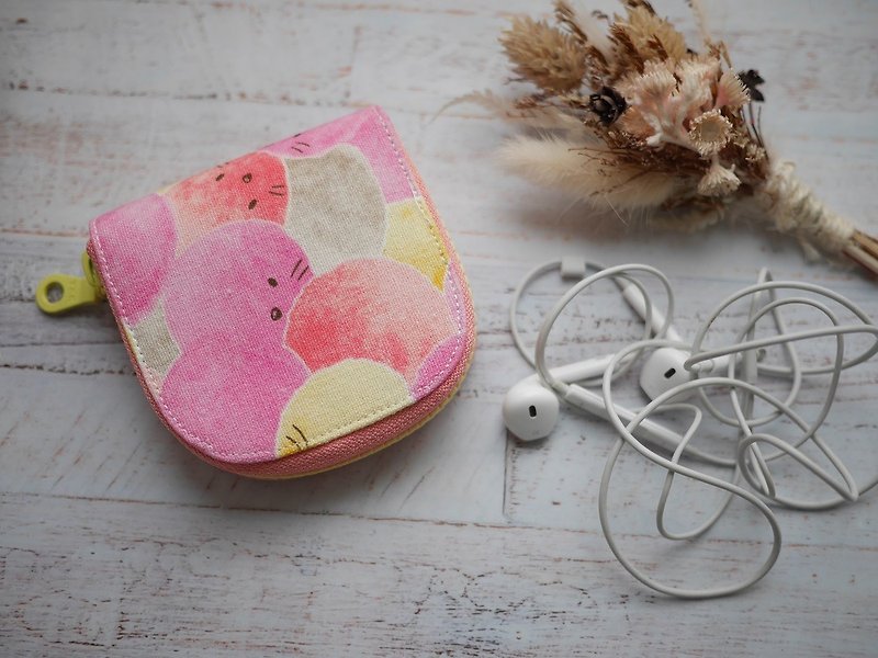 耳机收纳袋 拉链包 - 收纳用品 - 棉．麻 粉红色