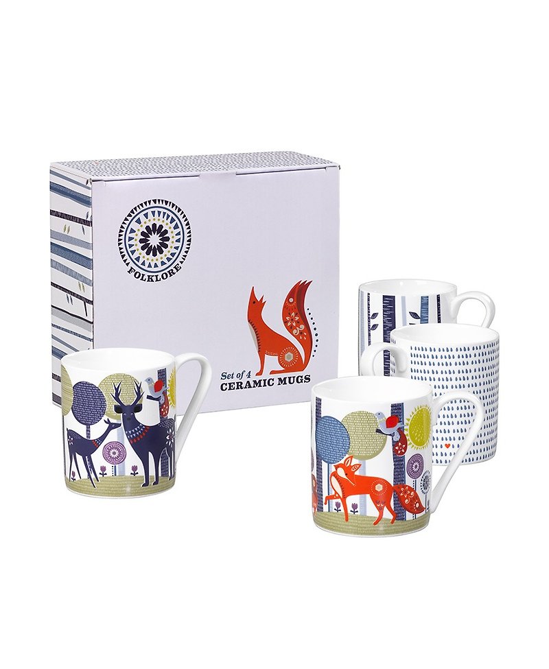 SUSS-英国Wild & Wolf森林系列陶瓷马克杯(一组四入)-瑕疵特卖 - 茶具/茶杯 - 陶 