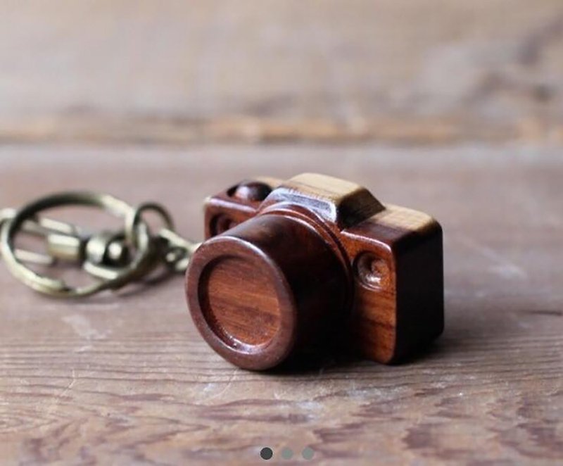手工木制微型相机/ 双核钥匙圈 - 钥匙链/钥匙包 - 木头 咖啡色