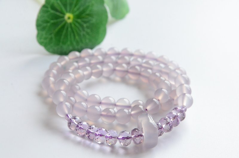 【烟岚】天然切面紫水晶紫罗兰色玛瑙多圈手串 - 手链/手环 - 半宝石 