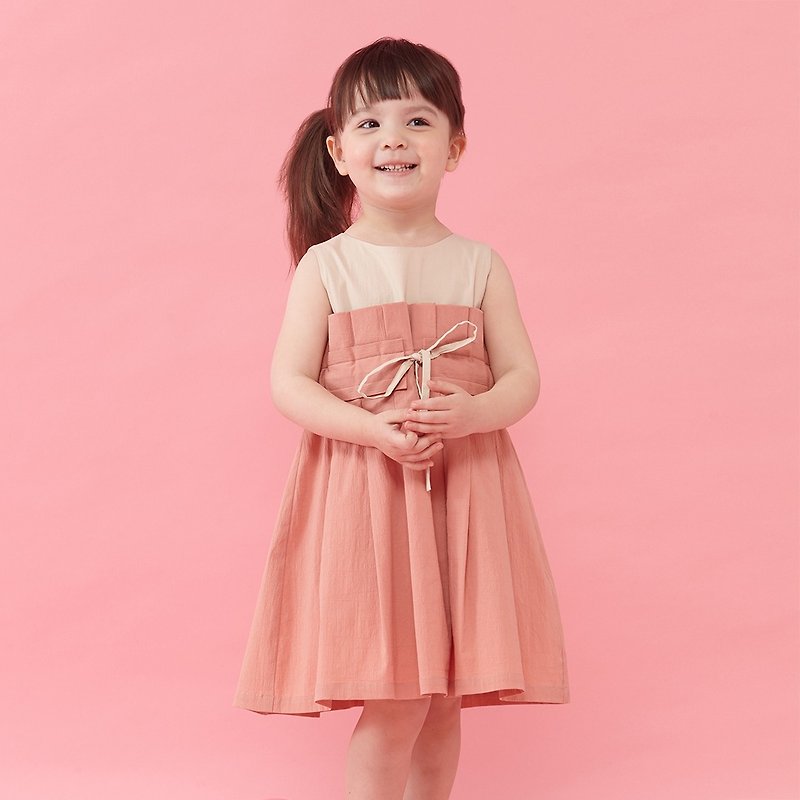 Ángeles-优雅腰绑带打褶洋装 (1-6岁) - 其他 - 棉．麻 