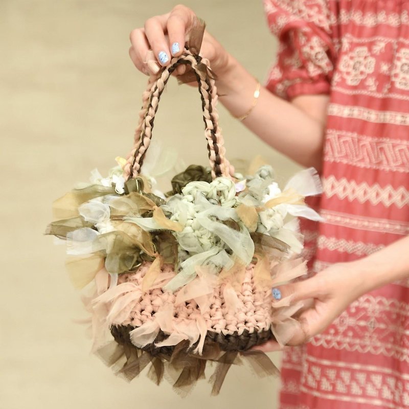 咲き編みフラワーバッグ||グリーンバスケット - 手提包/手提袋 - 其他材质 绿色