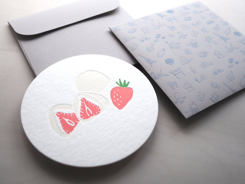 士多啤梨大福 - 美食系列活版印刷卡 - 卡片/明信片 - 纸 粉红色