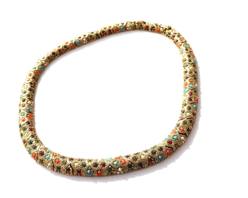 80s vintage gold rhinestone glass beads colorful necklace - 项链 - 其他金属 金色