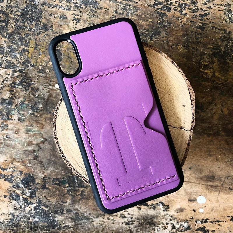 头文字 皮革咭位手机殻 材料包 iPhone15 Plus Xs Max XR 意大利 - 皮件 - 真皮 紫色