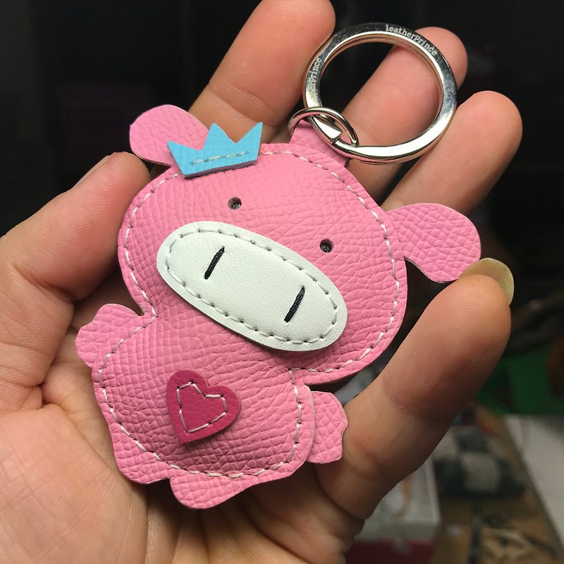 疗愈小物 粉色 可爱 小猪 纯手工缝制 皮革 钥匙圈 小尺寸 - 钥匙链/钥匙包 - 真皮 粉红色